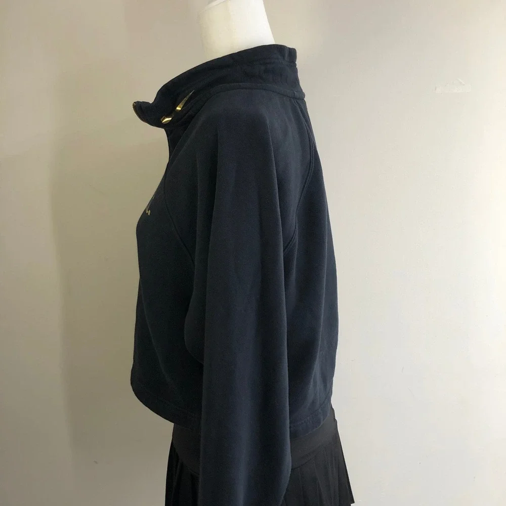 Nike Gold Foil Just Do It 1/4 Zip Cropped Sweatshirt Womens S Black Relaxed